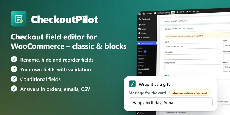CheckoutPilot – WooCommerce Checkout Field Editor