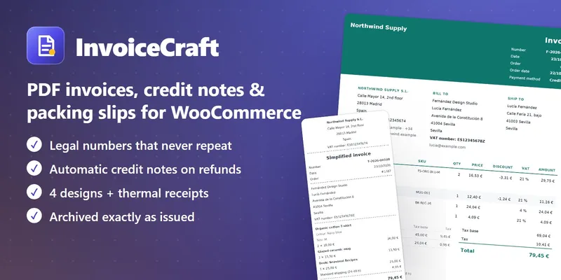 InvoiceCraft – Facturas en PDF para WooCommerce
