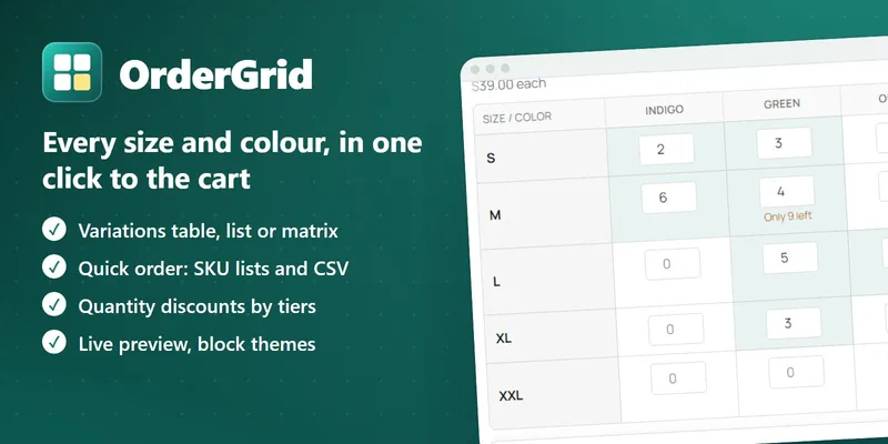 OrderGrid – Variation Table & Quick Order
