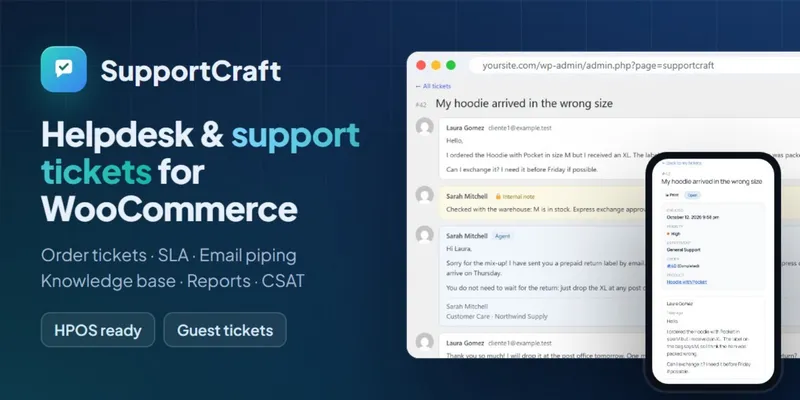 SupportCraft – Helpdesk & Tickets for WooCommerce
