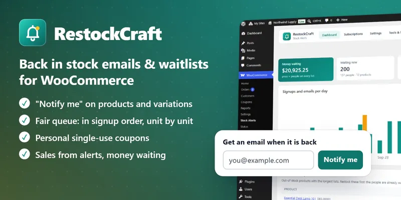 RestockCraft – WooCommerce Back in Stock Alerts
