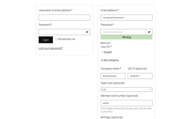 Registration form