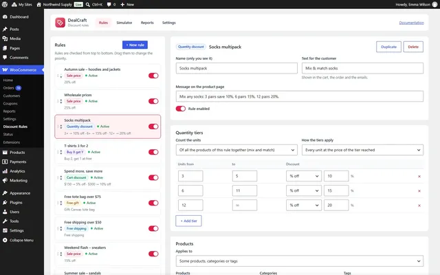 Rules and quantity tiers
