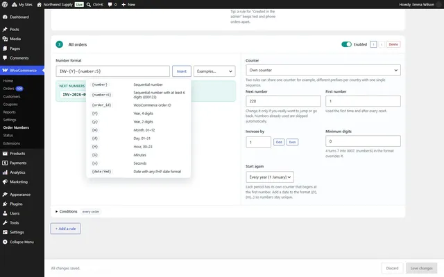 Format tokens live preview