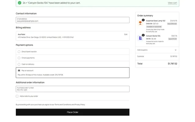 Checkout pay on Account
