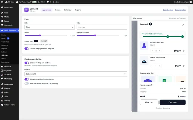 Settings with live preview