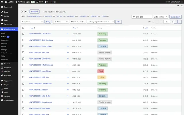 Search orders by number