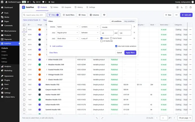 Filter builder