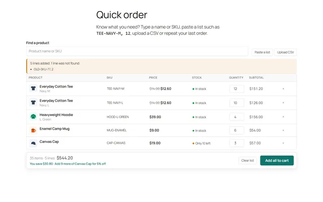 Quick order form