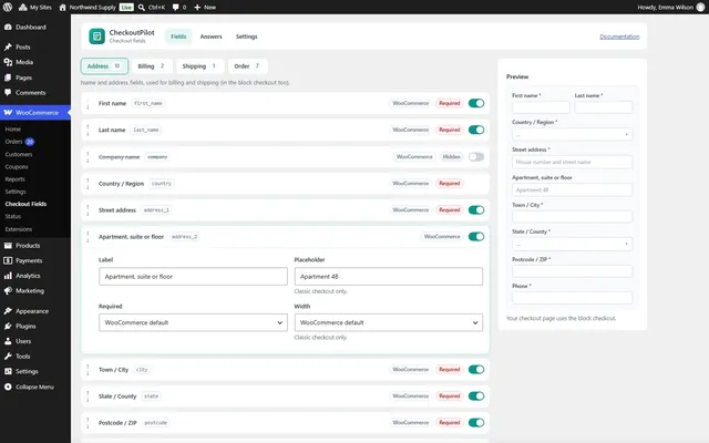 Edit WooCommerce fields