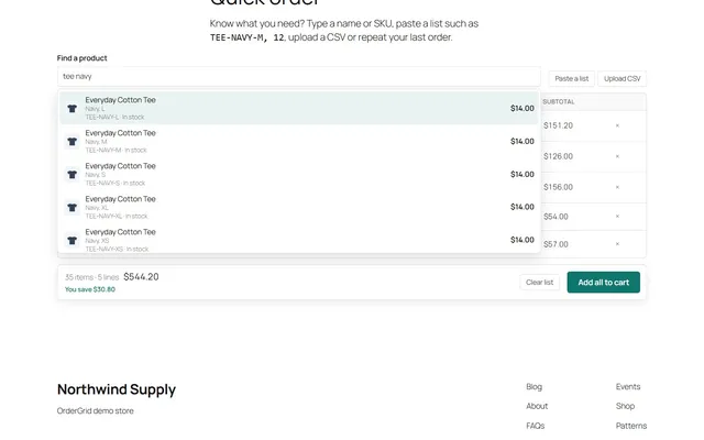 Quick order search