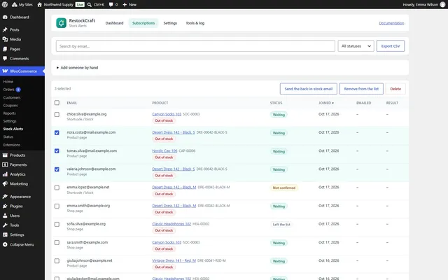 Subscriptions bulk actions