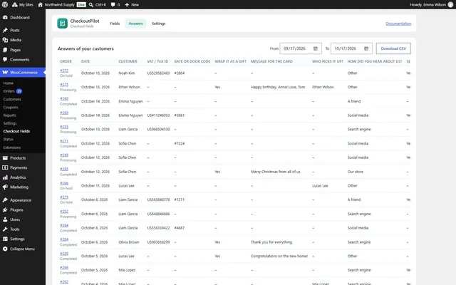 Answers and CSV