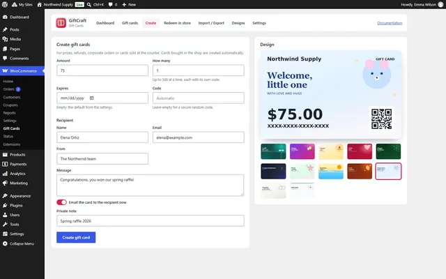 Create gift cards