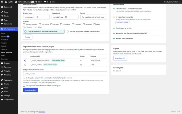 Import and health check