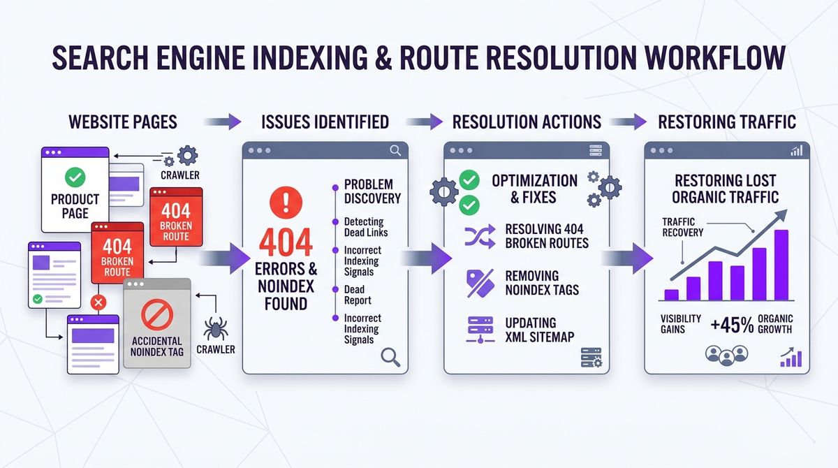 Productos con noindex y errores 404 en WooCommerce: cómo recuperar tráfico