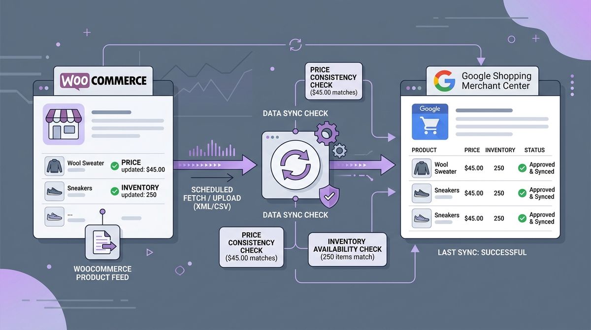 Sincronización de catálogo WooCommerce y diagnóstico de Google Merchant Center